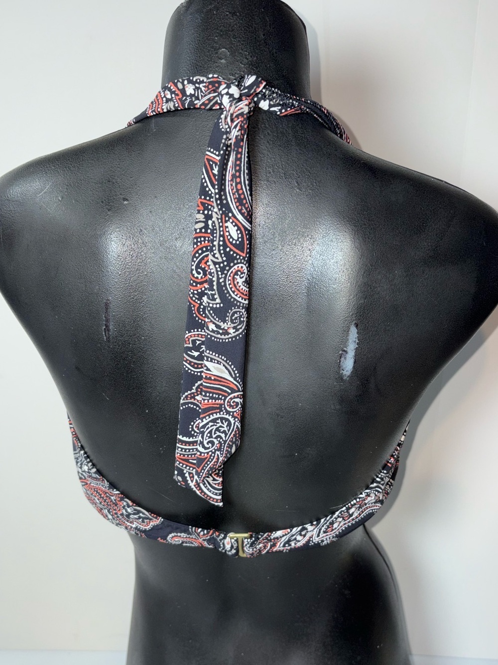 Lands' End Navy Paisley Halter Swim Top with Rust & White Accents - Picture 2 of 4